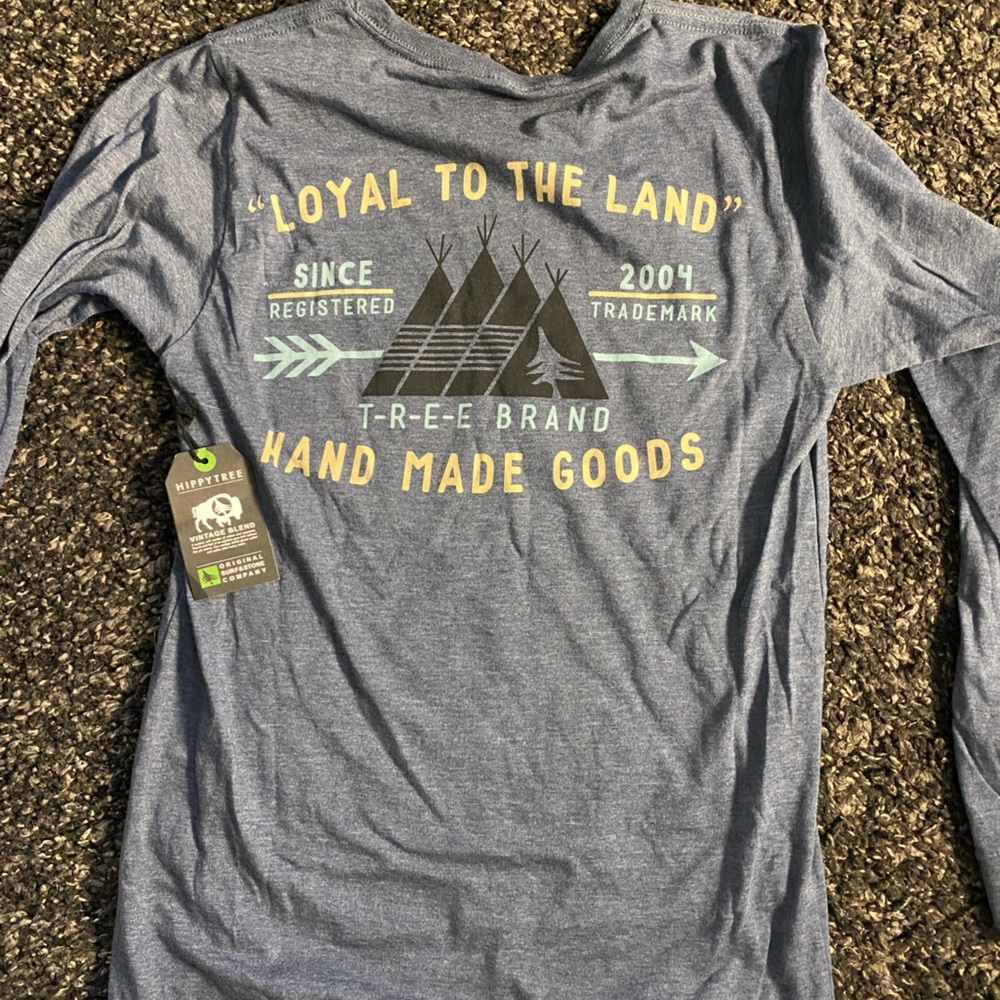 HIPPIE TREE LOYAL TO THE LAND Dark heathered Blue Long Sleeve Shirt NWT